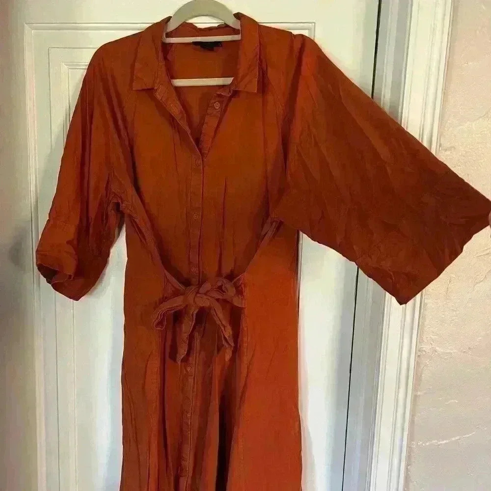 Monki Belted shirt dress - Reclaimed rust size L basic office oversized orange - Picture 8 of 10